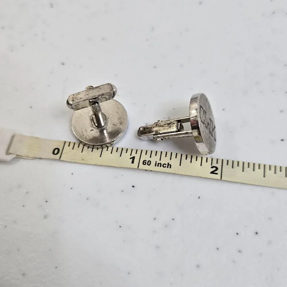 Anson Sterling Cufflinks CWK Circle Sterling Silver Engraved Mens Matte Distress